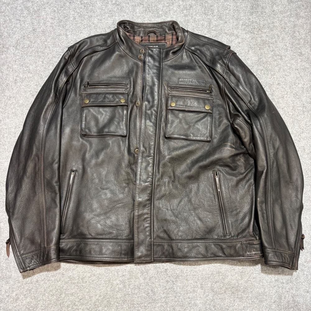 Harley Davidson Riding Gear Brown Leather Motorcycle Jacket Mens 3XL Cafe Racer